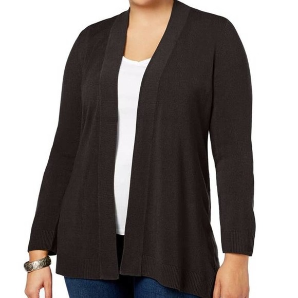 Karen Scott Sweaters - Karen Scott Open Front Cardigan Sz L Black